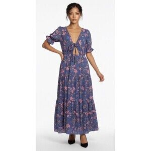 Petal + Pup Maxi Dress Womens 10 Purple Floral Puff Sleeves Cottagecore Prairie